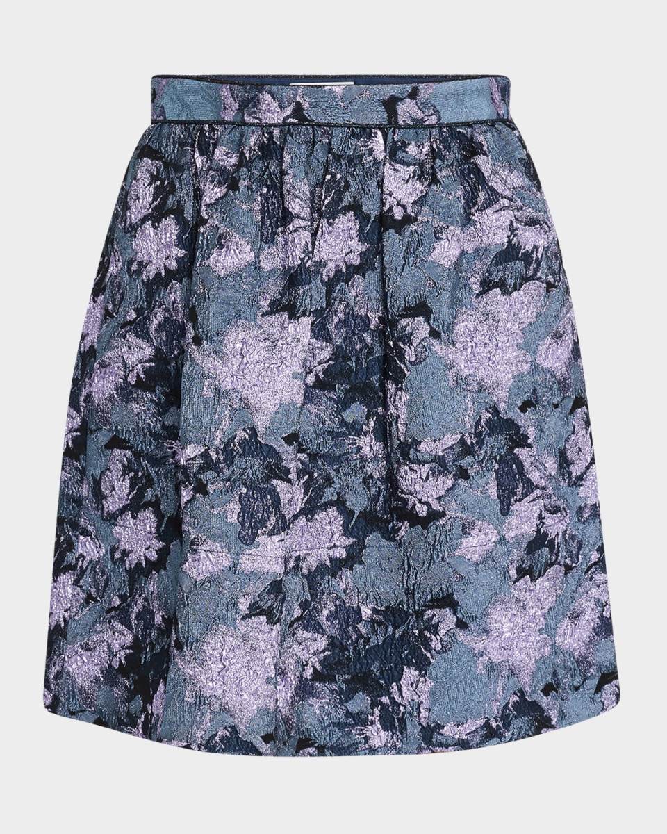 Floral Metallic Gaufre Mini Skirt